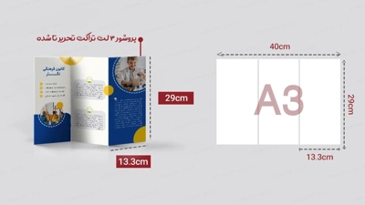 قالب باز شده و طراحی بروشور 3 لت تحریر سایز A3